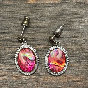 Iridescent Pink Abalone Oval Drop Earrings
